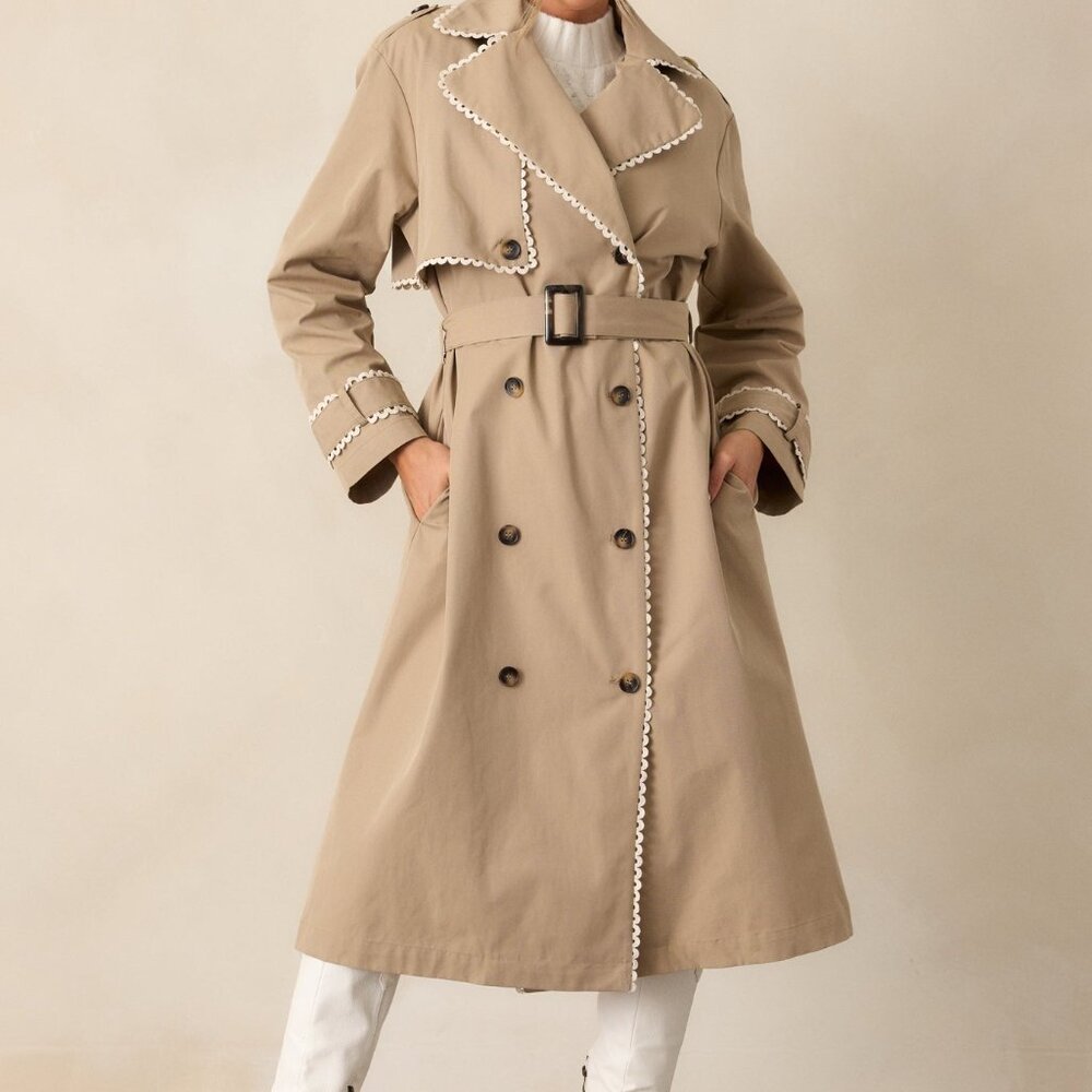 Red Dress A Crazy Idea Taupe RicRac Trench Coat Size MM / Khaki